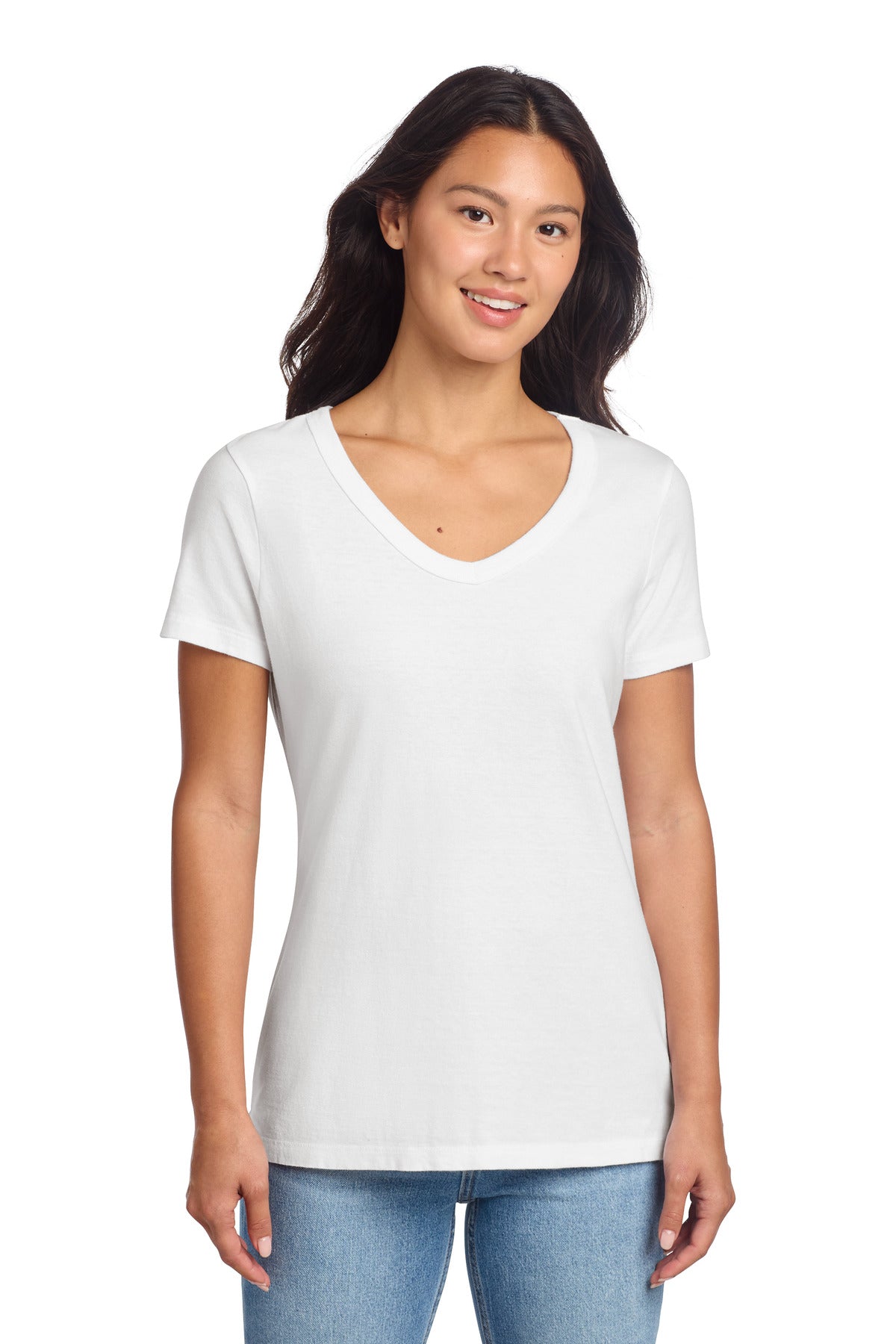 Port & Co™ Women's Beach Wash® Garment-Dyed V-Neck Tee LPC099V - White