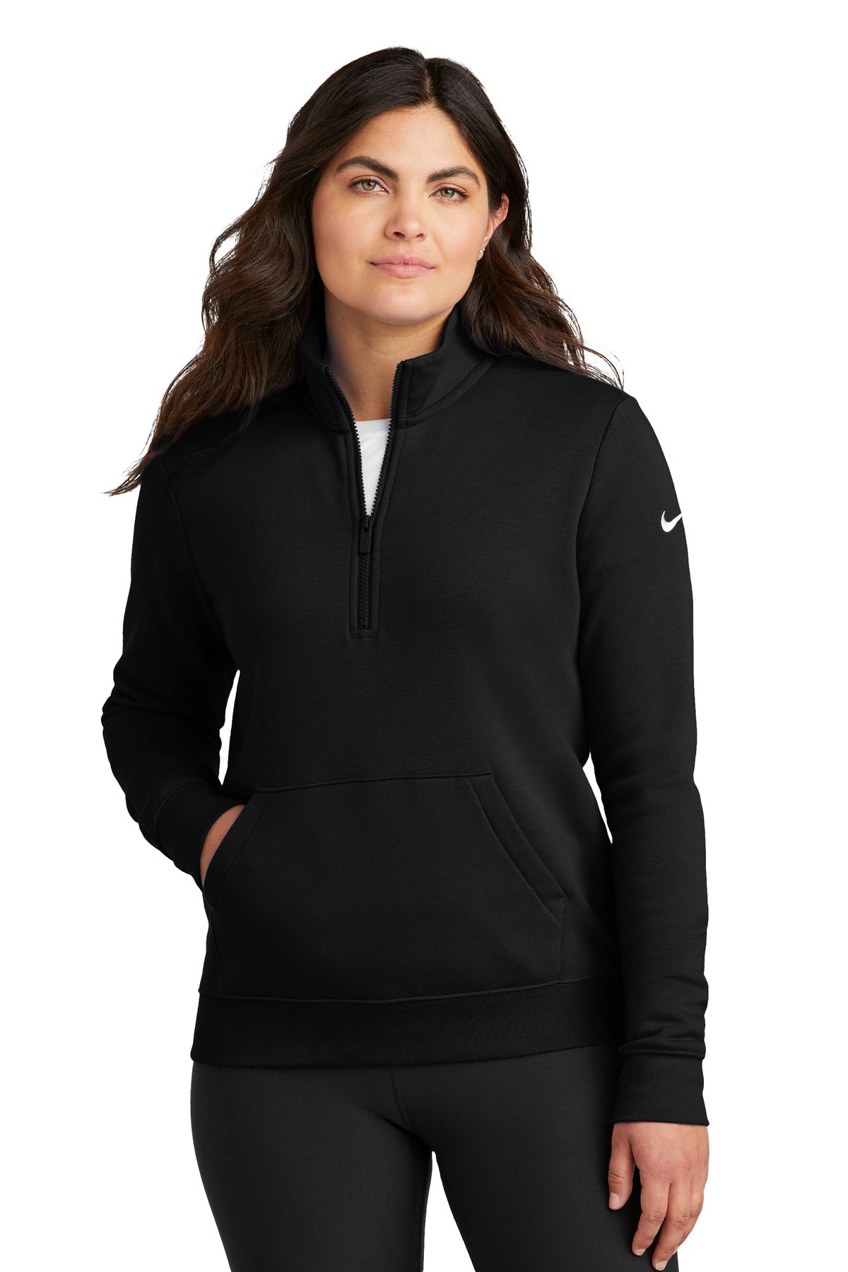 Nike Women's Club Fleece Sleeve Swoosh 1/2-Zip NKDX6720 - Black