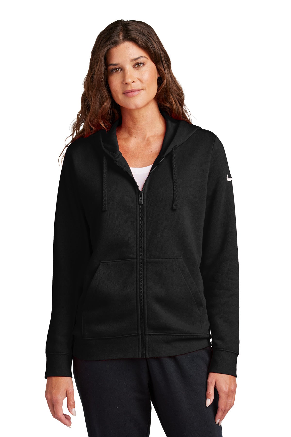 Nike Women's Club Fleece Sleeve Swoosh Full-Zip Hoodie NKFD9890 - Black